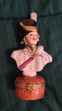 Vintage Limoges  Porcelain French Soldier Officer Bust Trinket Box  picture