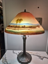 Antique Jefferson Reverse Painted Shade Metal Base Signed Handel Desk Lamp picture