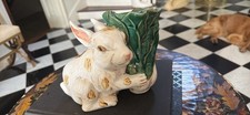 VINTAGE MAJOLICA STYLE BUNNY HARE CABBAGE LEAF VASE picture