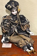 Vintage Show-Stoppers Inc. 16in Porcelain Pierrot Harlequin Jester Doll picture