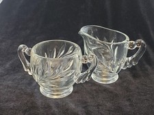 Vintage Indiana Glass Cream And Sugar Willow Leaf Pressed Glass picture