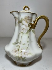 Haviland Limoges Porcelain Pitcher France W/ Lid Floral Chocolate Pink Gold Gilt picture