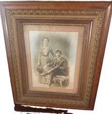 Antique Victorian Edwardian Couple Portrait Photo Ornate Gold Wood Frame 26 X 30 picture