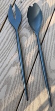 Vintage Herbert Krenchel Salad Set Fork & Spoon Black Denmark Mid Century Modern picture