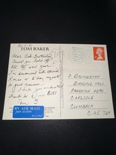 Tom Baker Doctor Who Handwritten & Signed Postcard 2001 – Fourth Doctor Rare picture