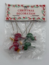 Vintage Taiwan Christmas Wooden Bird Picks Decorations NOS MCM Holiday picture