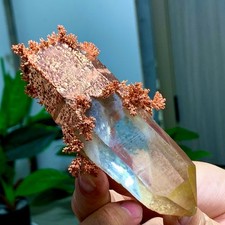 167g Rare iridescent Native Copper with calcite crystal mineral-symbiosis picture