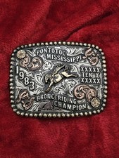 X~Treme Bronc Riding☆1983☆RODEO CHAMPION TROPHY BUCKLE☆Pontotoc Miss☆Rare☆166 picture