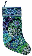 17” Vera Bradley Blue Rhapsody Christmas Stocking Quilted Floral Paisley Retired picture