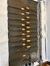 Vintage 17pc Woodcarvers Supply Chisel Set  Octagonal Wood handles & Canvas Roll picture