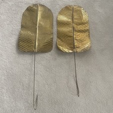 2 Vintage Brass Banana Leaf Leaves 43.5” & 39.5” MCM Patina Decorative picture