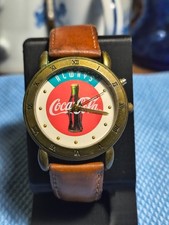 Vintage 1997 Coca Cola Always Musical Watch Leather Band Works and Plays Music picture