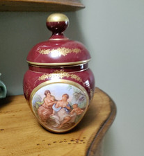 Keramos Italy Porcelain Covered Urn Maroon 9