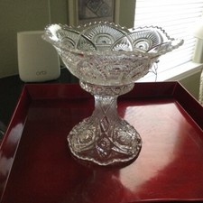 Antique EAPG Imperial Glass Royalty Crown Pedestal with Paddled Wheel Pattern Ce picture