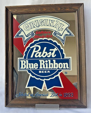 Vintage Pabst Blue Ribbon PBR Beer Logo Mirrored Sign Wood Frame 11x14 picture