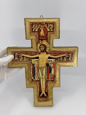 Vintage 11” San Damiano Crucifix Cross Made in Italy St Francis Wood picture