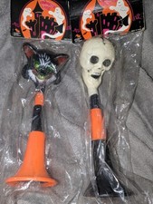 Vtg Fun World Spooky Horns Black Cat Skull Halloween Plastic Horns Noisemakers  picture