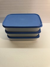 Tupperware Modular Mates 8.5 Cup Storage Container Set of 3 #1608 w/ Blue  Lids picture