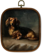Vintage Dachshund Dog Wall Art Decor, Retro Long-Haired Wiener Puppy Square Fram picture