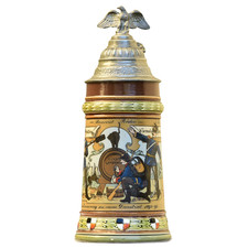 Mettlach Beer Stein Germany Antique 1895 - Soldiers and Tomcat #2030 picture