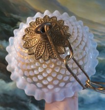 Vintage Fenton Canopy ceiling part brass hobnail Opaline GLASS lamp 6.5