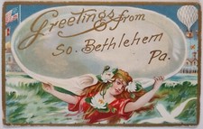 Vintage Greetings From South Bethlehem Pennsylvania Embossed Postcard 1912 picture