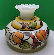 Vintage Large Hand Painted Milk Glass Lamp Shade For A Hurricane Style Lamp. picture