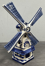 DELFT BLUE HOLLAND DUTCH MINI WINDMILL Vintage for Candle/Light Unique Marked picture