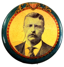 Antique Celluloid US President Theodore Teddy Roosevelt Pin Pinback Button  picture