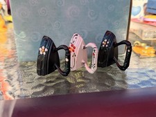 VTG Mid Century Cast Iron Mini Flat Sad Iron Folk Art Hand Painted Flower Shaker picture
