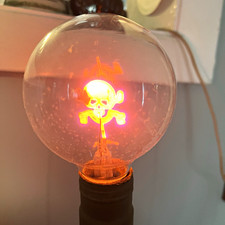 Vintage LightGraphix Image Skull & Bones Lightbulb 25W aerolux style Halloween picture