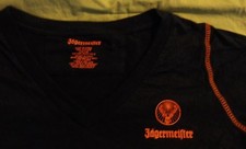 Jagermeister Women's V Neck Shirt - Black w/ Orange Stitching..Size S/M..NEW picture
