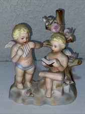 Vintage Andrea S Figurine Cherub Angels Bird Flowers Made In Occupied Japan picture