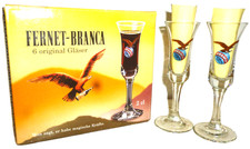 6 x 1990 Fernet Branca Shot Glasses & Pin in Original Collector´s Box picture