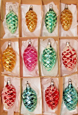 Lot Vintage Glass Mica Outdent Embossed PINECONE Christmas Ornaments Germany picture
