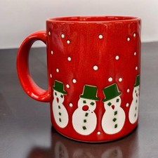 Vintage Waechtersbach Snowmen Christmas Mug Red West Germany picture