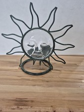Vintage Sun Face Candle Tealight Holder Celestial Whimsigoth Glass & Metal Decor picture