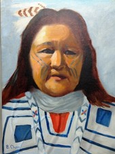 Vintage Original Painting Of Native American Woman SIGNED on Canvas Board 12x16