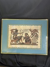 VINTAGE SIGNED HAND PAINTED KING PHAROH TUTANKHAMUN PAPYRUS 12 X 16” /Fine Art picture