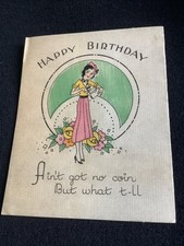 1930s Happy birthday vintage greeting card woman 1932 antique picture