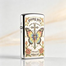 ZORRO Brass Kerosene Lighter, Ladies Size Gilt Magic Butterfly Relief Engraving picture