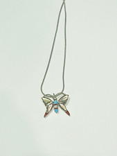 BEAUTIFUL VINTAGE ZUNI INLAY BUTTERFLY PENDANT W/ TURQUOISE, SHELL, & CORAL picture