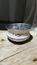 Stainless Steel ? Spittoon, Bird Like Monogram Silver & White planter? Bowl? VTG picture