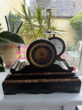 Beautiful Antique Slate And Marble Drumhead Timepiece Mantle Clock Working Order picture