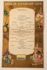 Menu DOLLAR STEAMSHIP LINE DINNER 1927 SS President Wilson Mailer railcar menu picture