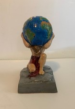Bronze Atlas Holding World Hand-Painted Figurine Paperweight 4.5