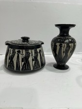 Vintage 1964 Persian Hand Carved Sandstone Set Pyxis Lidded Jar & Vase Persepoli picture