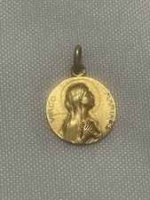 Rare Antique French 18k Gold Virgo Virginum Medal Signed Ruffony Lilies Reverse picture