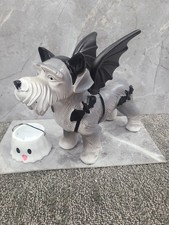Bat Schnauzer Dog w/ Ghost Bucket in Halloween Costume Figure Statue Decor New picture