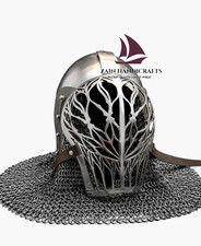 ZAIN Medieval Knight Helmet with Chainmail Aventail Handmade Steel Gothic Helmet picture